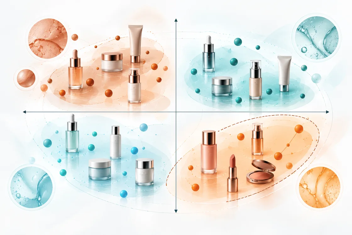 Product portfolio mapped across four consumer-need segments, with an emerging opportunity area highlighted.